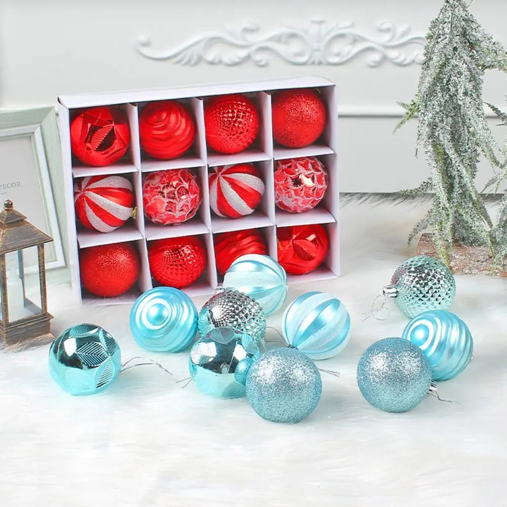 12PCS High-quality Plastic Christmas Ball Set 6CM Suspensable Xmas Ornament Ball 6 Colors Xmas Baubles Scene Supplies Good Vibrations