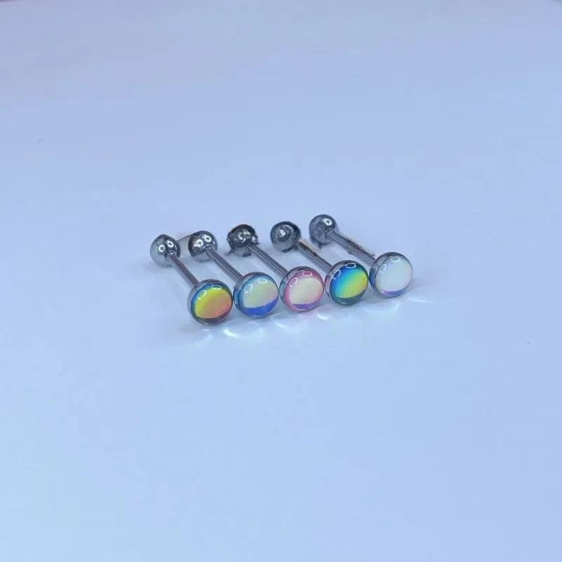Stainless Steel Tongue Piercing Rings 14G Oil Luminescence Pink Blue Tongue Stud Studs Earrings BCR Piercings Body Jewelry Gifts Good Vibrations