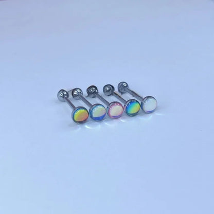 Stainless Steel Tongue Piercing Rings 14G Oil Luminescence Pink Blue Tongue Stud Studs Earrings BCR Piercings Body Jewelry Gifts Good Vibrations