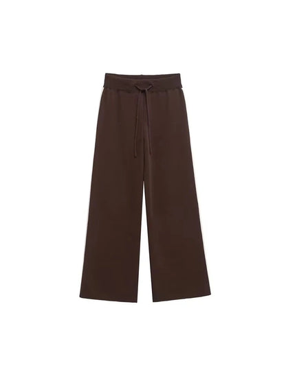 Women's Fashion Two-Piece Set with Side-Stripped Knit Sweater And High-Elastic Waist Straight Pants Female Casual Outfit Good Vibrations