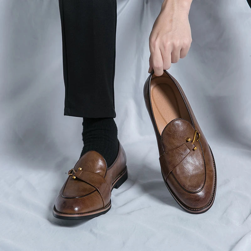 Black Loafers for Men Fashion Stone Pattern Men's Formal Monk Shoes Business Handmade Leather Men's Social Shoes Driving Shoes Good Vibrations