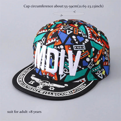 Floral Hip-hop Baseball Cap Boys Girls Embroidered Letters Flat Brim Sunshade Cap Street Hats For Parent-child Good Vibrations