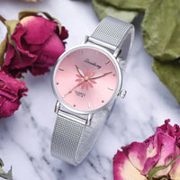 Watches For Women Luxury Silver Popular Pink Dial Flowers Metal Ladies Bracelet Quartz Clock Ladies Wrist Watch New Clock Good Vibrations