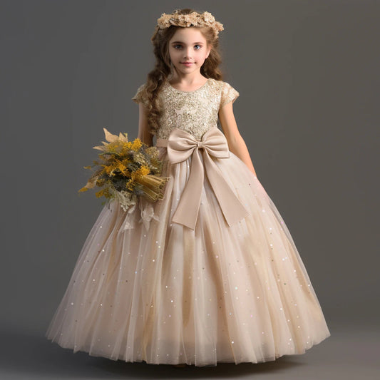 2024 Teen Girls Bridesmaid Flower Dresses for Wedding Elegant Luxury Party Sequin Lace Princess Evening Dress Birthday Prom Gown Good Vibrations