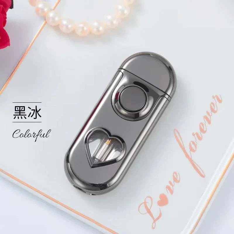 Metal Love Double Flame Butane Gas Lighter Creative LED Blue Light Transparent Gas Window Grinding Wheel Ignition Cigar Lighters Good Vibrations Adult Super Store