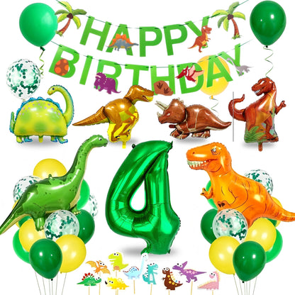 Dinosaur Birthday Party Supplies for Kids Age 2-6, Foil Balloons Set with Banner, Cake Topper, Decorations Kit (Boys & Girls) Good Vibrations