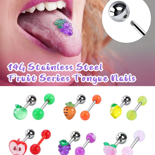 5Pcs Fruit Tongue Stud Piercing Jewelry 316L Stainless Steel Candy Color Sweet Tongue Ring Tongue Decoration Wholesale Good Vibrations