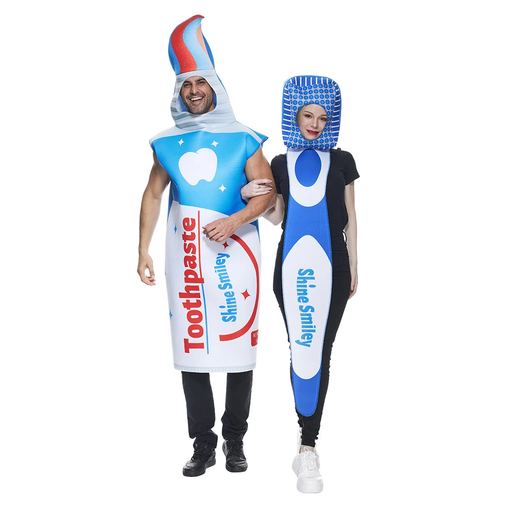 Toothbrush and Toothpaste Costume Couple Costume Halloween for Men Women Funny Outfit Carnival Easter Purim Fancy Dress Good Vibrations