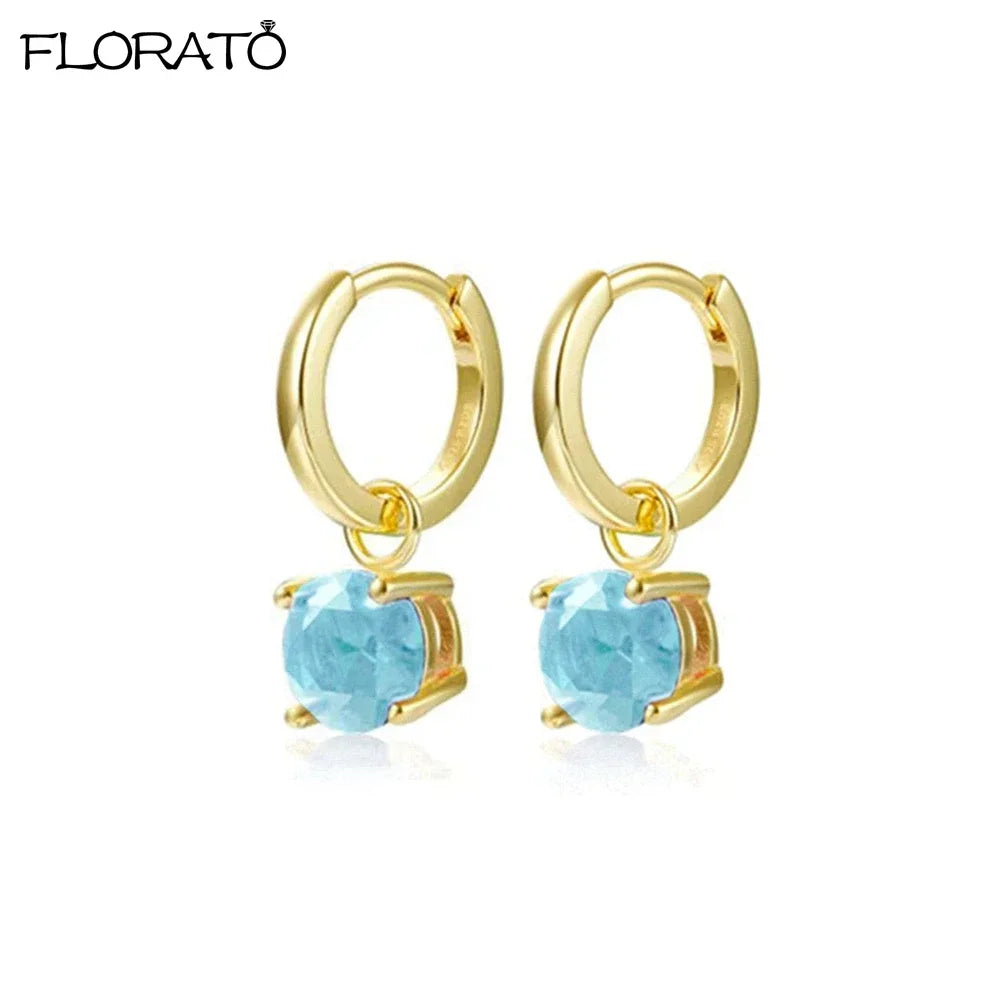 925 Sterling Silver Needle Summer Blue Earrings Trend 18K Gold Hoop Earrings for Women Fashion Puncture Jewelry Ear Accessories Good Vibrations