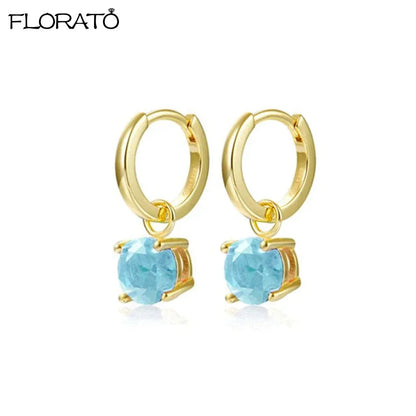 925 Sterling Silver Needle Summer Blue Earrings Trend 18K Gold Hoop Earrings for Women Fashion Puncture Jewelry Ear Accessories Good Vibrations
