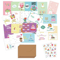 20-Pack Birthday Greeting Cards Set with Envelopes and Stickers,Cartoon Pattern, Multi-Design Paper Cards for Any Recipient Good Vibrations