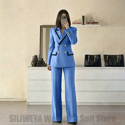 Women's Red Suit Two Piece Set Double Breasted Blazer with Black Trim and Pants Elegant Formal Fashion Daily Casual Party Tuxedo Good Vibrations