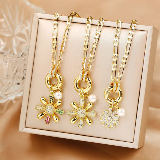 New Arrival Luxury Botanical Flower Sunflower Zirconia Pendant Necklace Glamorous for Woman Girl New Trend Neck Jewelry Gift Good Vibrations Adult Super Store