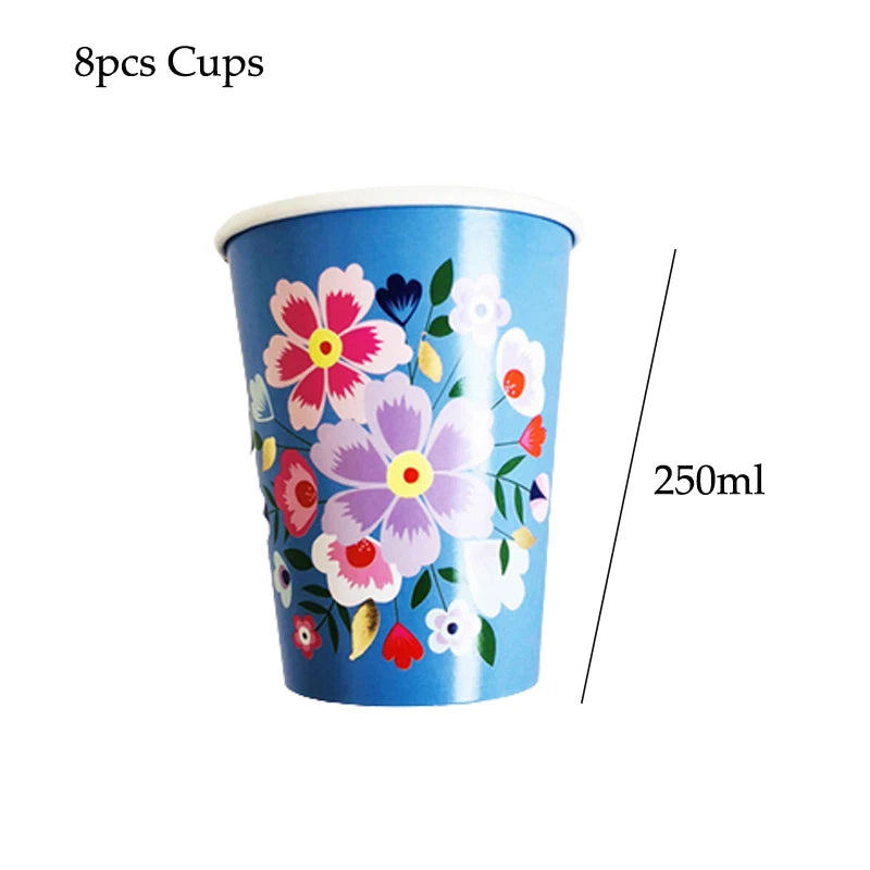 Disposable Tableware Sets Flower Paper Plates Cups Napkins Straw Party Supplies Kids Girl Baby Shower Wedding Birthday Decor Good Vibrations