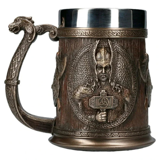 Norse Mythology Beer Mugs Coffee Cups Iron Viking Tankard Stainless Steel 3D Resin Wine Glass Mug Drinkware for Men's Gift Good Vibrations