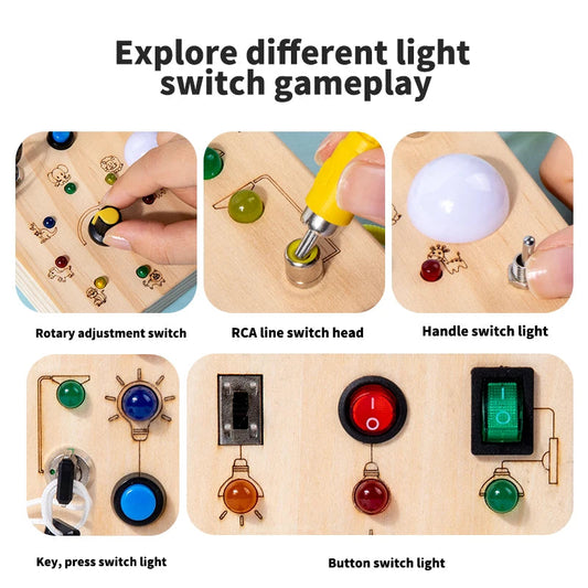 Kids Early Education Toys Electronic Led Light Baby Wooden Sensory Busy Board Montessori  For Toddler Christmas Gifts Good Vibrations