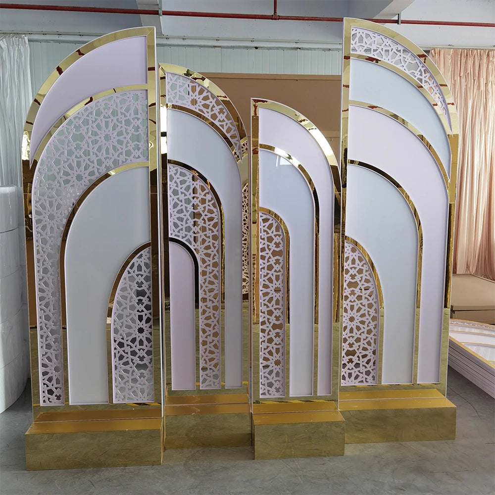 New Arrival Events Decoration Gold Acrylic Arch Backdrop Half Wedding Backdrop Good Vibrations