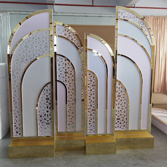 New Arrival Events Decoration Gold Acrylic Arch Backdrop Half Wedding Backdrop Good Vibrations