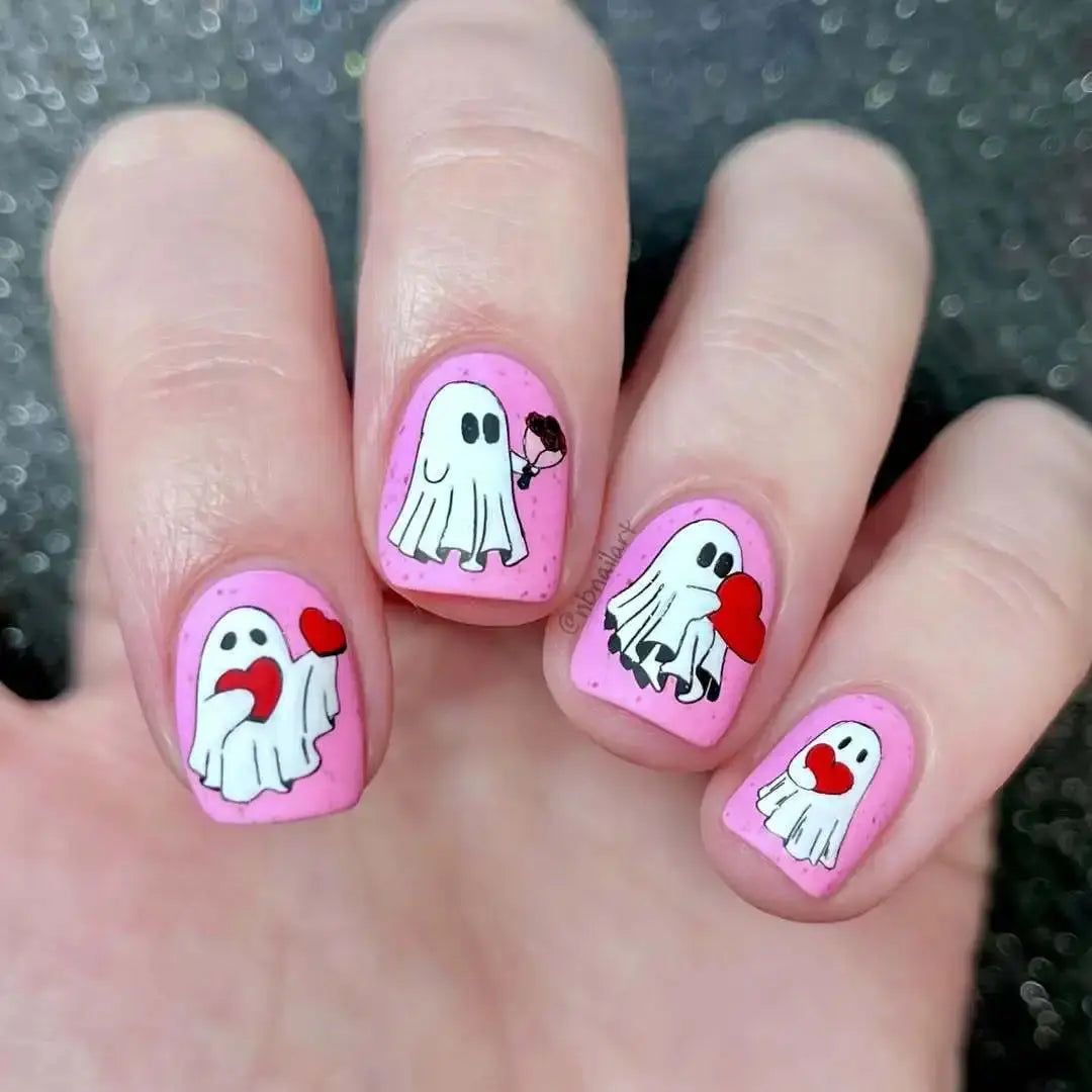 2025 New Halloween Press on Nails Pumpkin Witch Ghost Pattern False Nails Detachable Wearable European Cute Short Fake Nails Good Vibrations