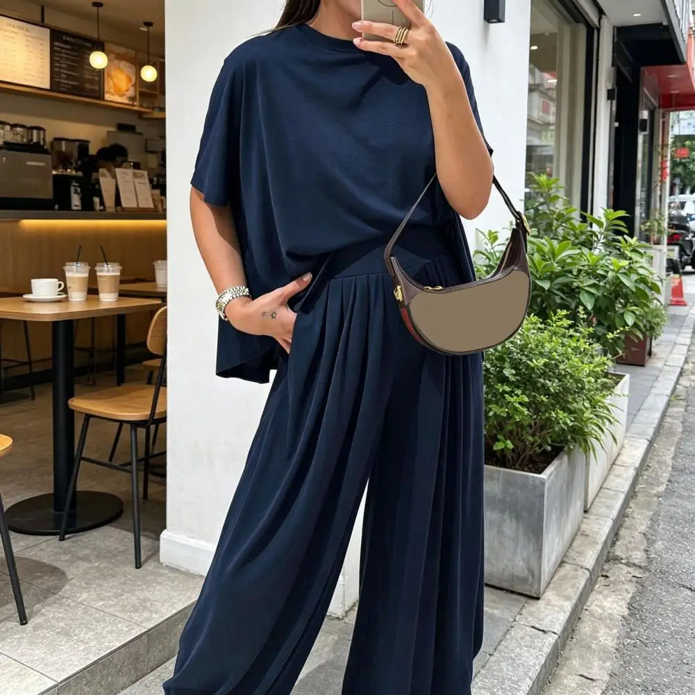 Women’s Two Piece Tracksuit Set Women Outfit Women Two-piece Suit Short Sleeve Crew Neck Top Pants Lounge Outfit for Summer Good Vibrations