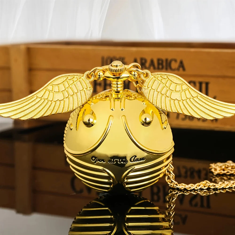 large small Golden Snitch spherical quartz pocket watch fashion sweater angel wing necklace pendant men and women pocket watch Good Vibrations