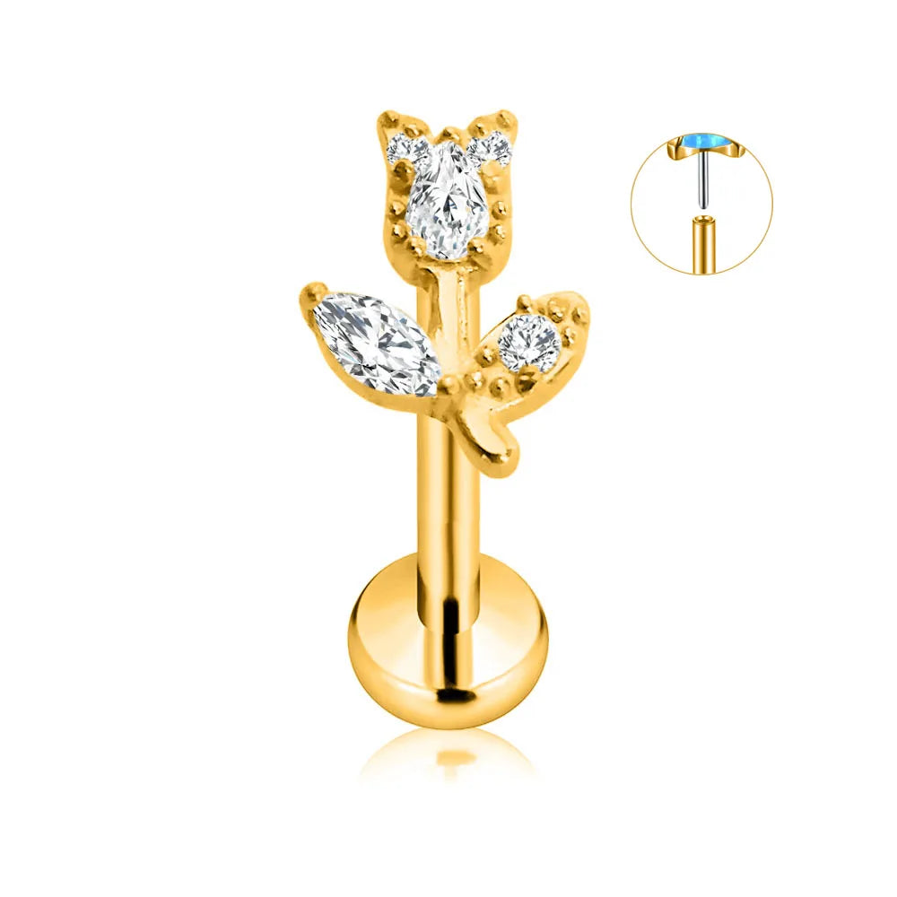ASTM F136 G23 Titanium Flower Petals Star Heart Butterfly Threadless Piercing Pin Push in Labret Daith Conch Earring 16G 18G 20G Good Vibrations
