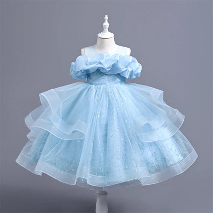 New Girl's Wedding Evening Dress Petal Sequin Mesh Sleeveless Dress Birthday Party School Graduation Party Dress Good Vibrations