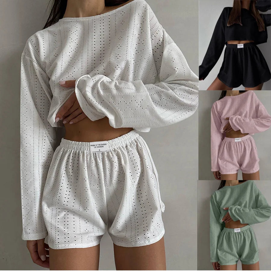 Women's Pajamas Set Sleepwear Spring Long Sleeve Tops With Shorts Home Clothes 2 Piece Sets Pyjama Femme Loungewear Pijama Mujer Good Vibrations
