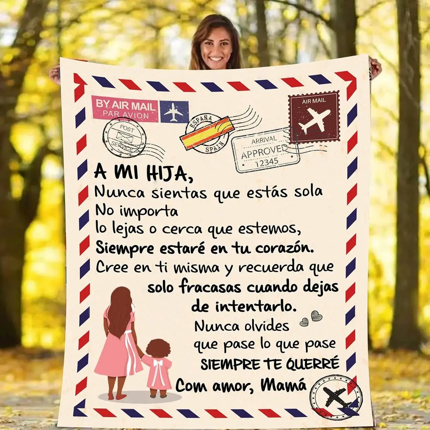 Flannel Blanket-A Mi Hija Letter To My Daughter Express Love Spanish Version Sofa Throw Blanket Thanksgiving Birthday's Day Gift Good Vibrations