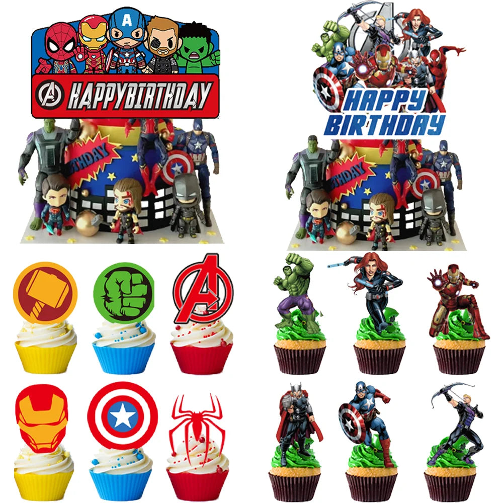 New Avengers Cake Decoration Cake Toppers Birthday Party Supplies Baby Shower Superhero Kids Boys Girls Cup Favors Decoration Good Vibrations