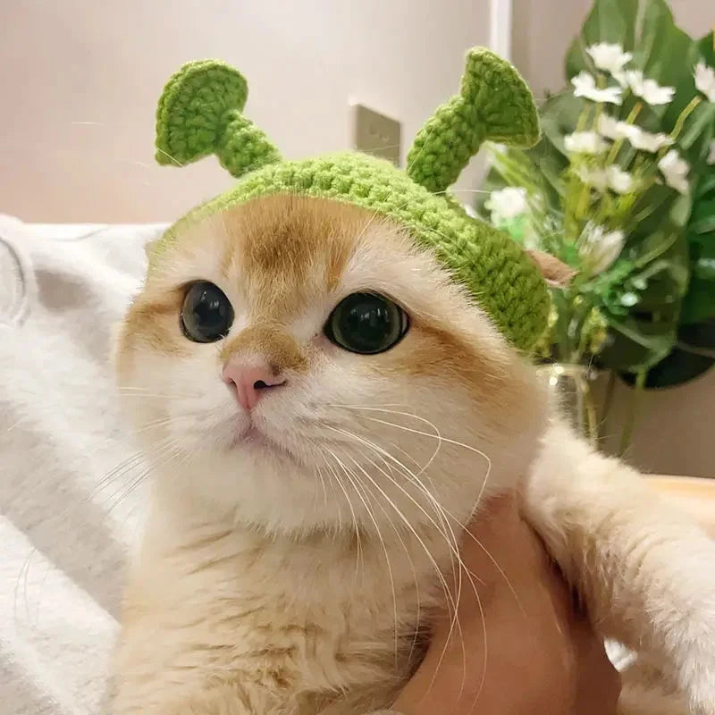 Cute Cat Hat Funny Pets Party Cosplay Headwear Delicate Hemming Pendant Decor Elasticity Knitted Hat Pet Accessories Good Vibrations