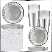 Birthday Party Decor Silver Paper Plates Banner Tablecloth Disposable Tableware Set Baby Shower Wedding Bachelor Party Supplies Good Vibrations