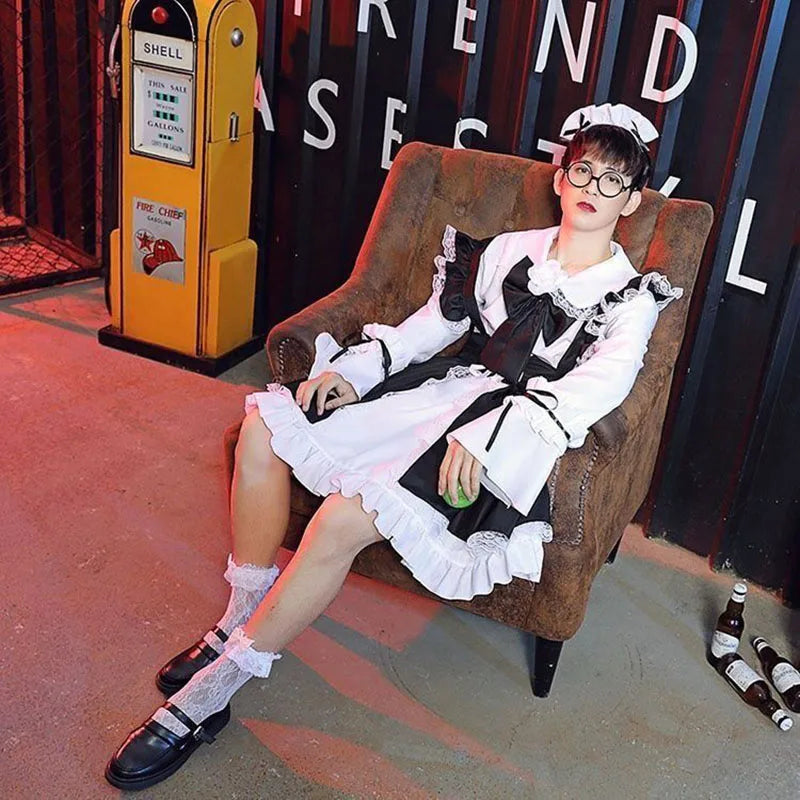 Women Maid Outfit Lolita Cosplay Cute Sexy Erotic Kawaii Cafe Costume Black White Men Uniform Apron Dress Cute Bowknot Mucama Good Vibrations