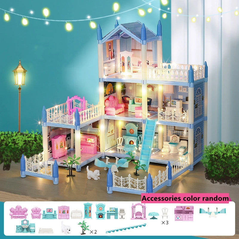 Doll Houses 3D Assembled DIY Miniatures Dollhouse Accessories Villa Princess Castle with LED Light Girl Birthday Gift Toy House Good Vibrations