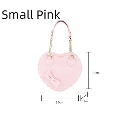 PU Heart Lolita Handbags Girls Bowknots Decor Japanese Shoulder Bags Two Sized Kawaii Shell Purses Cute Pink Messenger Bag Gifts Good Vibrations