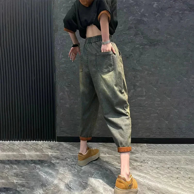 Jeans Set Women Denim Pants Two Piece Set 2025 New Loose Plus size Casual Suit Female Fashion Hooded Printed Jeans Sets Good Vibrations