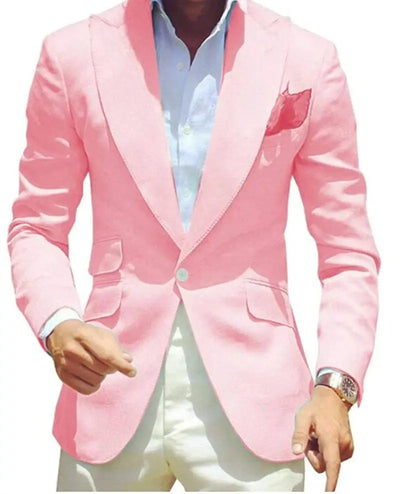 Pink Blazer for Men Peak Lapel Single Breasted Dinner Jacket Elegant Smoking Slim Fit Suit One Coat for Wedding/Business