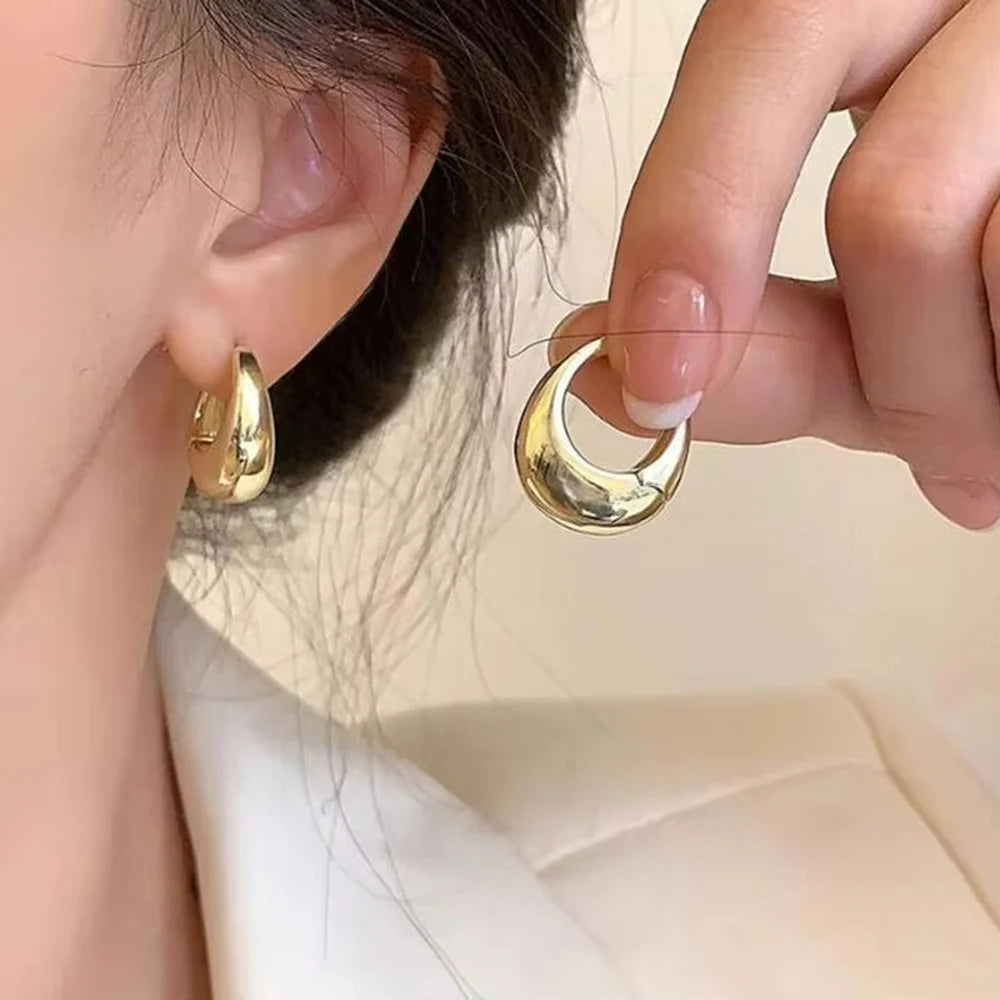 Stainless Steel Smooth Metal Chunky Hoop Earrings for Women Fashion Round Circle Hoops Statement Earrings Trendy Jewelry Good Vibrations