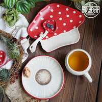 Cute Red Mushroom Ceramic Tableware Coffee Cup Afternoon Tea Set Creative Cartoon Pastry Plate Rice Bowl Salad Plate Dinner Dish Good Vibrations