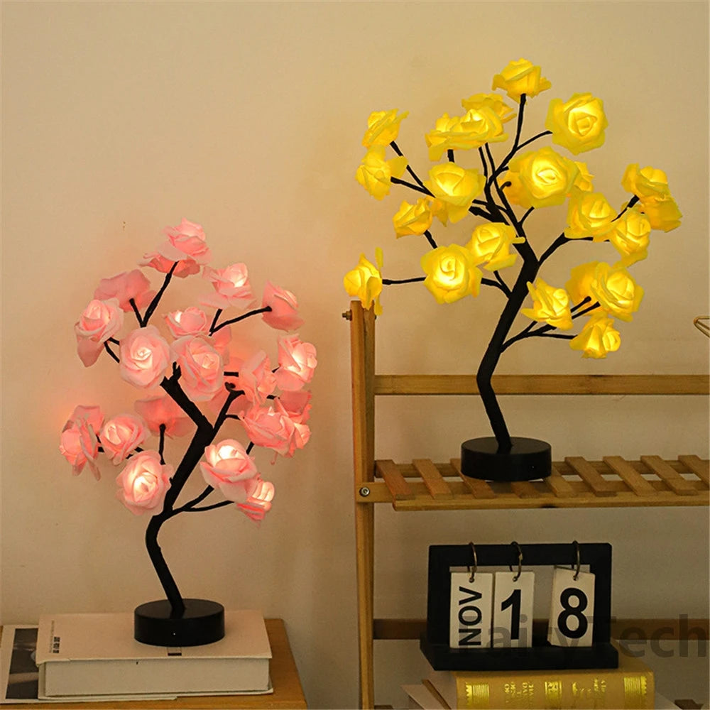 LED Rose Flower Table Lamp USB Christmas Tree Fairy Lights Night Lights Home Party Wedding Bedroom Decoration Mother's Day Gift Good Vibrations