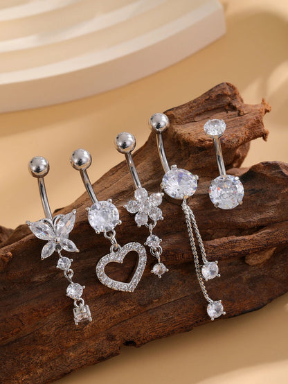 5pcs/lot Dangled Belly Button Rings Belly Piercing Sets 14G Butterfly Heart Curved Navel Piercing for Women Girls Body Jewelry Good Vibrations Adult Super Store