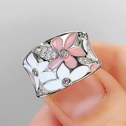 2026 Aesthetic Enamel Flower Finger Ring for Women Wedding Party New 2026  Silver Color Luxury Cubic Zirconia Jewelry Gift Good Vibrations