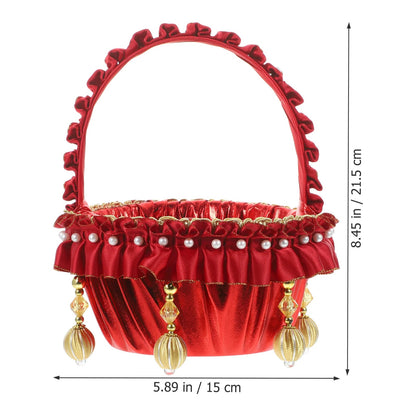 Pearl Flower Girl Basket Red Baskets Roses Small Rustic Wedding Elegant Vintage Good Vibrations