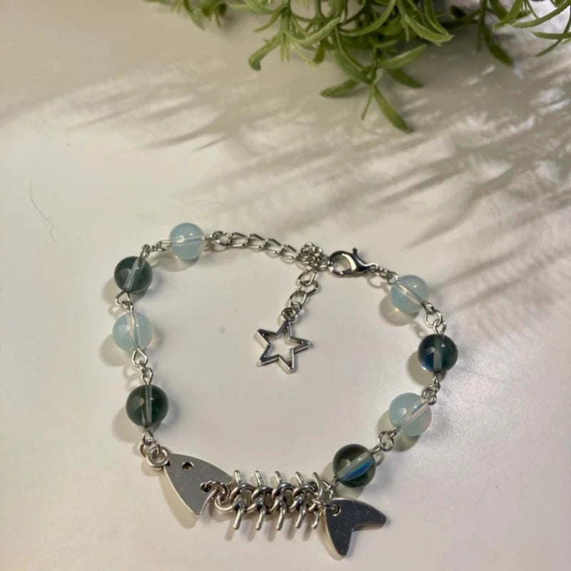 Fishbone Beads Bracelet | Fish Jewelry Gifts | Star & Bead | Cute Minimalist Earrings | Unique Sealife Bracelet | Kawaii Animal Good Vibrations