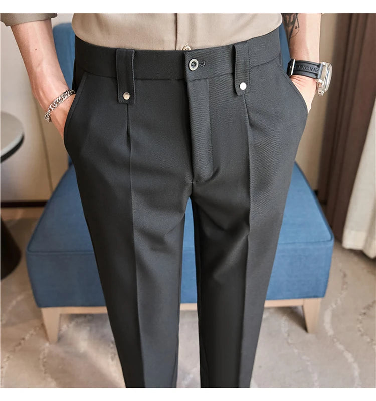 Mens Suit Pants 2025 Autumn New British Style Elastic Waist Solid Casual Formal Dress Pants Slim Fit Trousers for Men Clothing Good Vibrations
