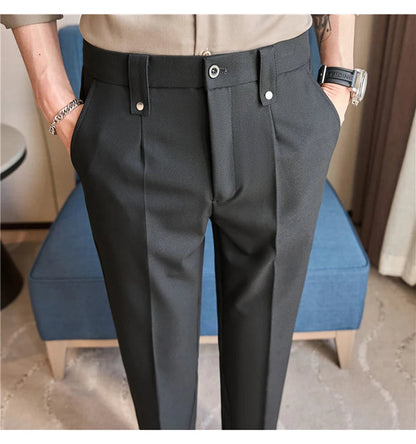 Mens Suit Pants 2025 Autumn New British Style Elastic Waist Solid Casual Formal Dress Pants Slim Fit Trousers for Men Clothing Good Vibrations