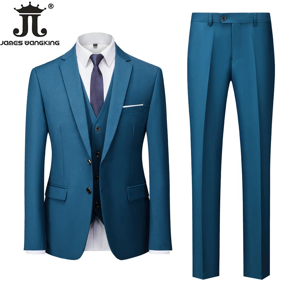 18 Color M-6XL ( Jacket + Vest + Pants ) Boutique Solid Color Men's Official Business Suit Bride's Wedding Dress Party Male Suit Good Vibrations