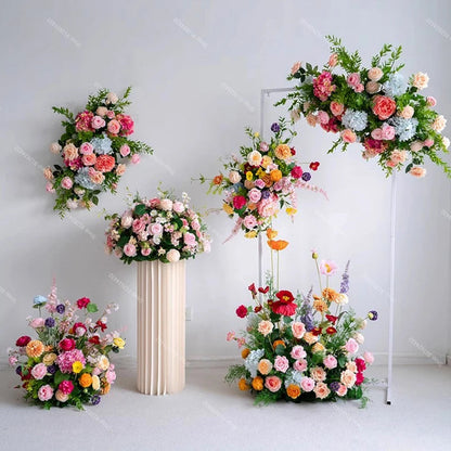 Wedding Decoration Outdor Artificial Flowers Decor Hanging Flower Row Road Leading Floor Flower Row Flower Ball Floral Backdrop Good Vibrations
