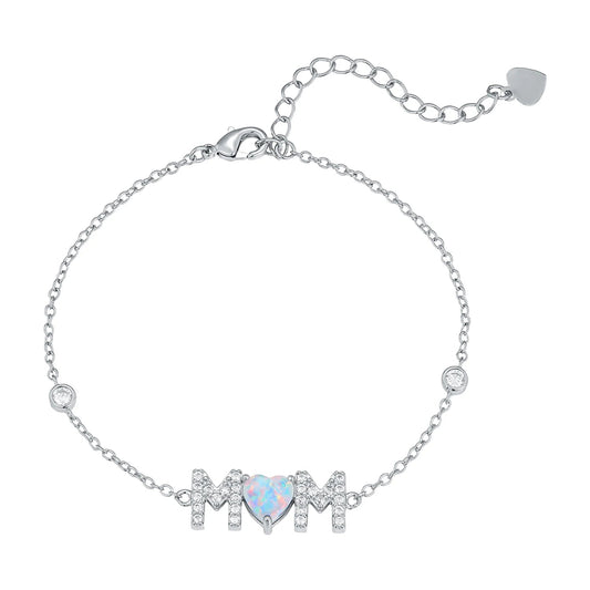Gifts for Mother from Child,Family Love Jewelry,White Opal & Cubic Zircon,Sentimental MOM Bracelet Perfect for Mother's Day Gift Good Vibrations
