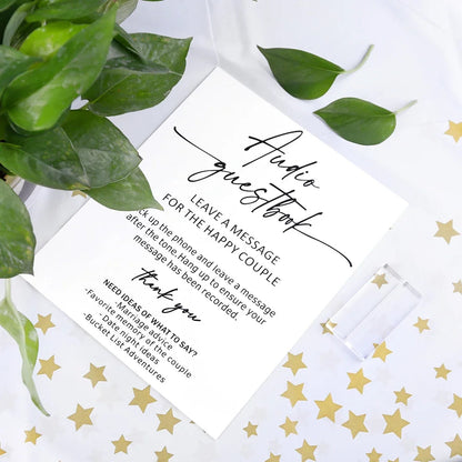Audio Guestbook Pick Up The Phone Leave A Message For The Newlyweds Clear Glass Look Acrylic Wedding Sign, Guest Book Lucite Good Vibrations